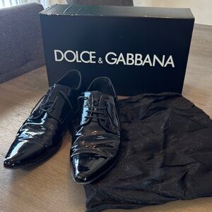 Dolce & Gabbana Black Patent Leather Lace-Up Oxfords